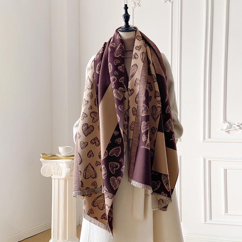 Luxury Women Two-Sided Print Scarf Soft Warm Pashmina Love Shawl Winter Outdoor Coldproof Windproof Blanket Scarf
