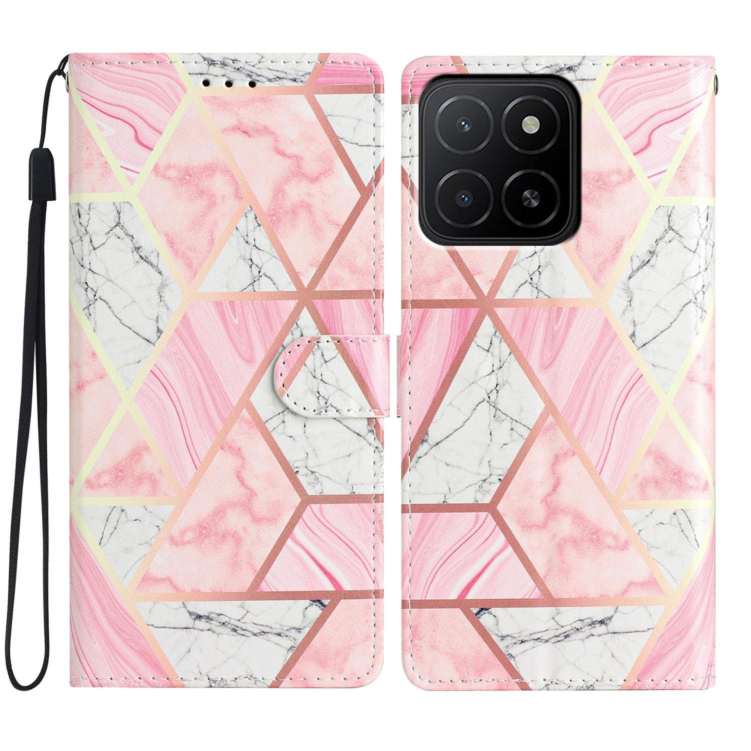 

For Honor X5b/X5b Plus Wallet Case PU Leather Pattern Printing Stand Phone Cover with Strap Pink Marble