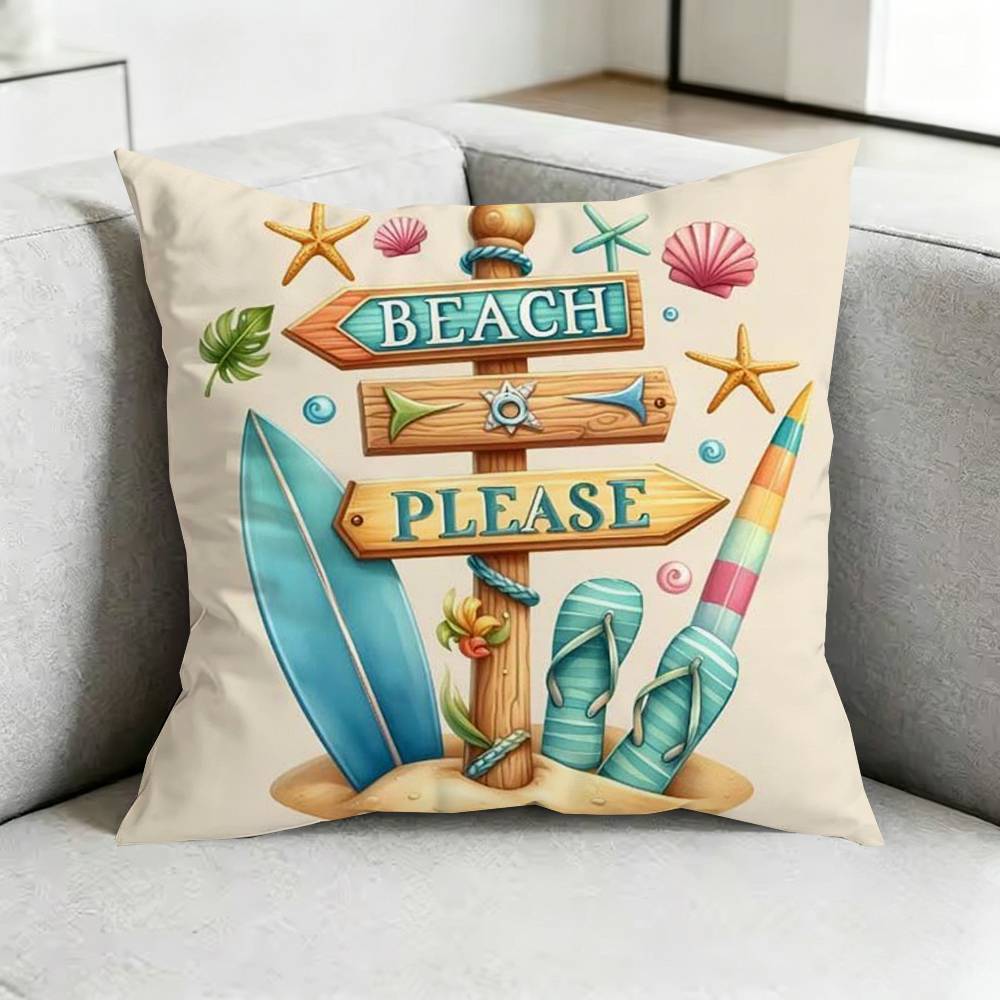 Hello Summer Beach Square DoubleSided printed Pillow Case Bedroom Bedside Pillow Sofa Cushion Cover Gift
