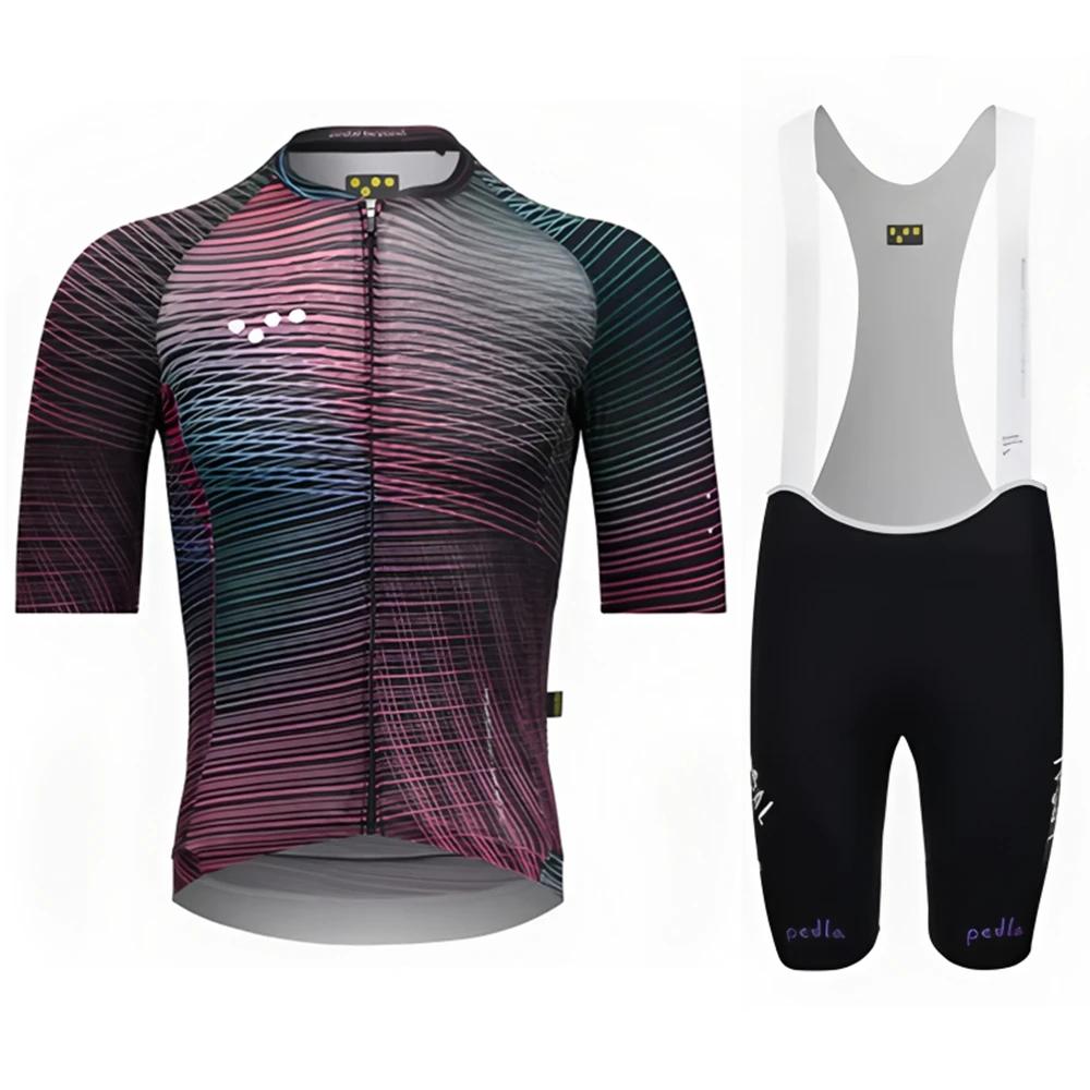 

2025 Men s Gradient Stripes Pedla Club Casual Short Cycling Jersey Breathable Aero Team Mountain Bike Cycling Short Sleeve Suit 4XL