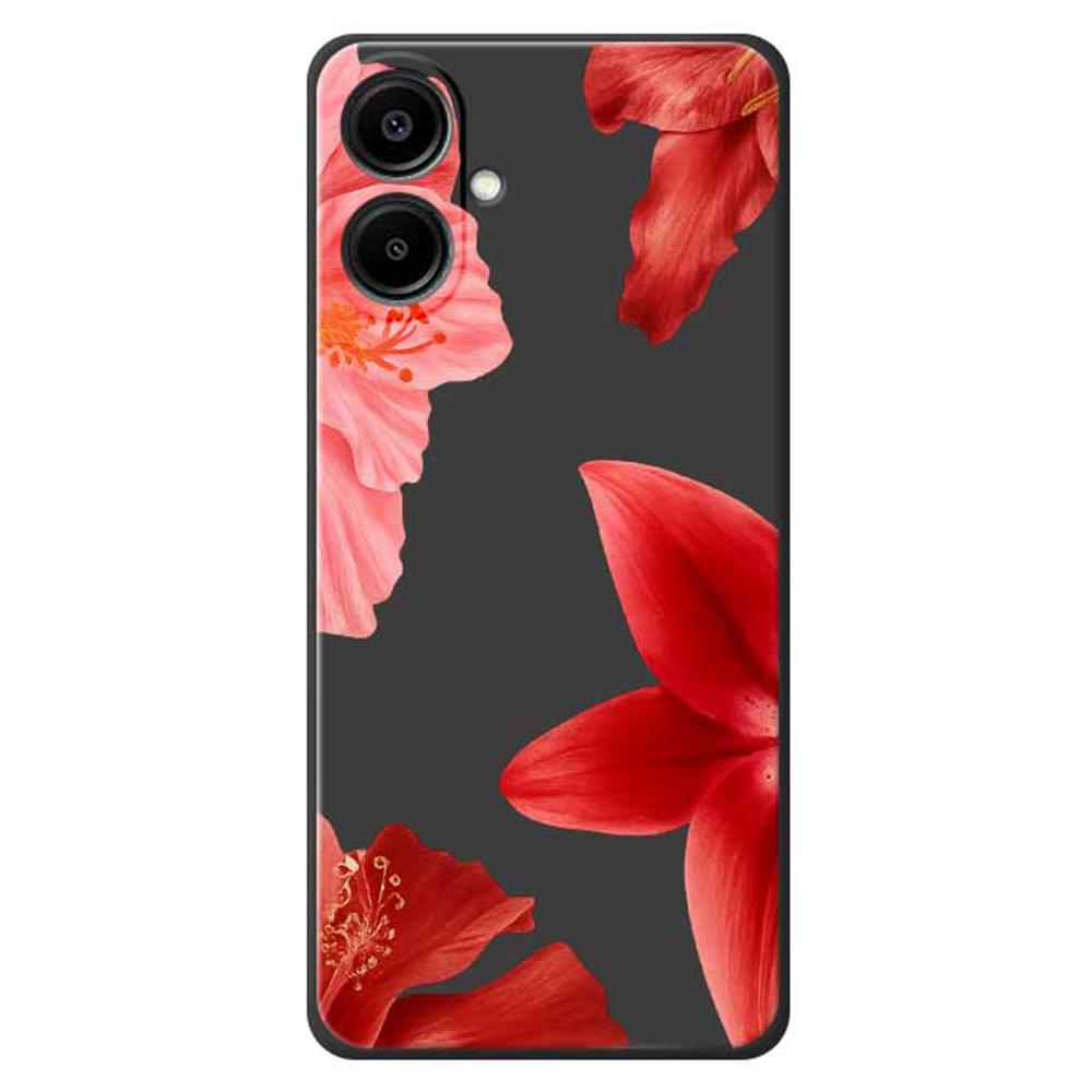 For Samsung Galaxy A07 4G Case Red Flower Pattern Printing Straight Edge TPU Phone Back Cover