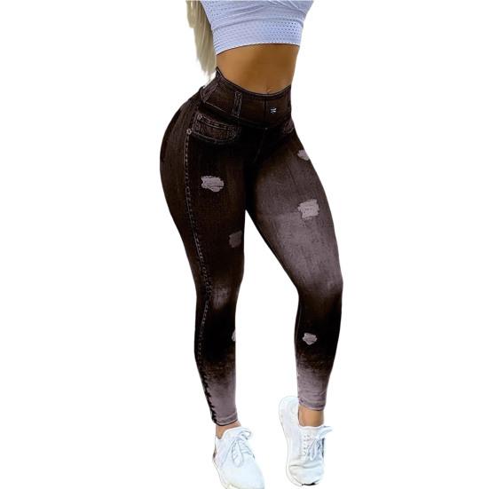 Women Leggings High Waist Slim Fit Soft Stretchy Yoga Pants Hip Lift Imitation Jeans Pants Casual Activewear