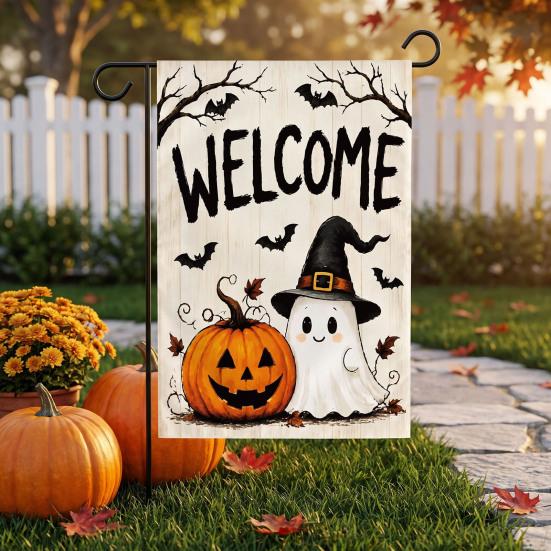 Durable Ornaments for Office Stacked Pumpkin Garden Flag, Burlap Look Fall Outdoor Decor, Festive Party Supplies Home Double Sided Holiday Yard