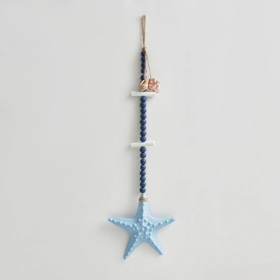 Wooden Starfish Nautical Wall Art Coastal Theme Hanging Wall Decor with Beads And Jute Rope Rustic Beach Room Decor for Living Room Bedroom