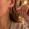 Christmas Red Green Enamel Twisted C Hoop Earrings for Women Gold Tone Frame Color Block Holiday Ear Jewelry