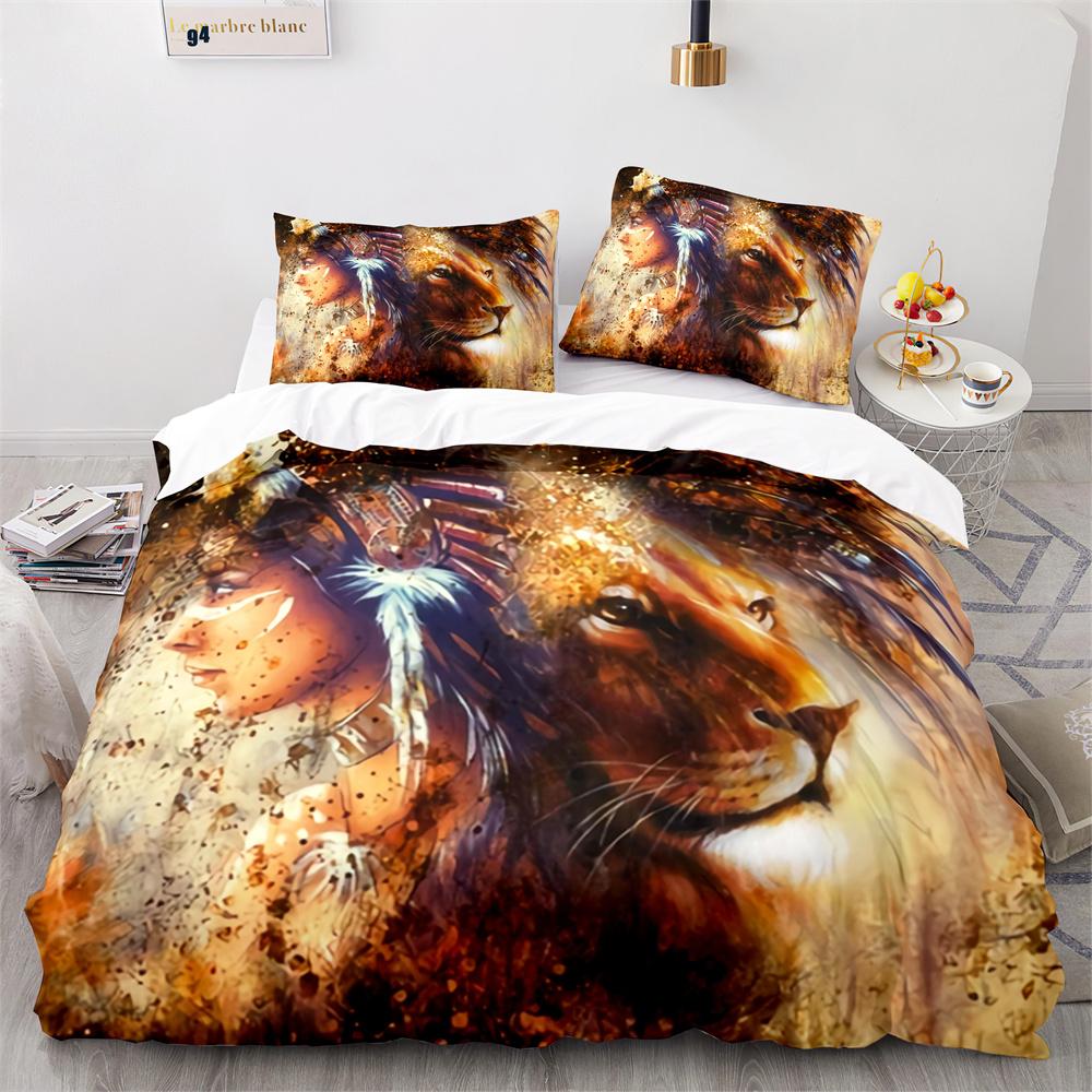 Lion Duvet Cover Set 3D Print Wild Animal Under Sunshine King Queen Size For Teens Kids Bedding Set Polyester Comforter Cover