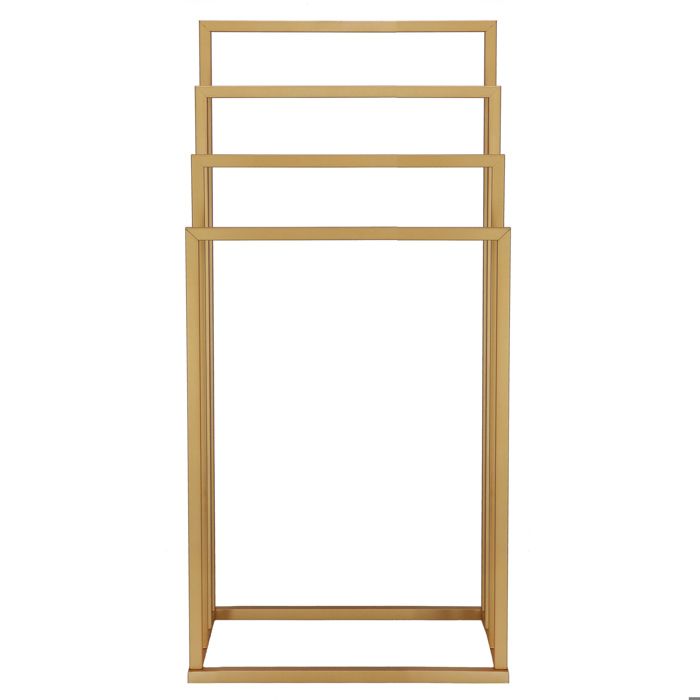 Porte-serviettes sur pied - Springos® - 4 barres - Métal - 96 cm - Couleur or