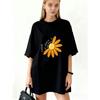 Oversized T Shirt Black Sunflower Love Print Summer Casual Wear