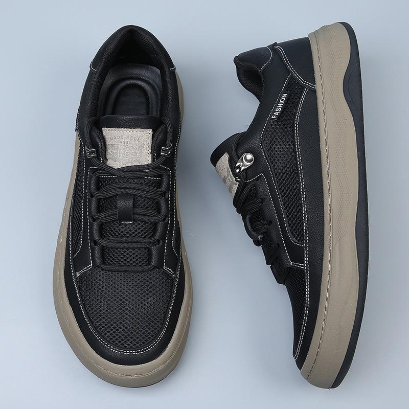 Board shoes leather men's shoes summer mesh breathable sports casual shoes men's versatile platform white shoes