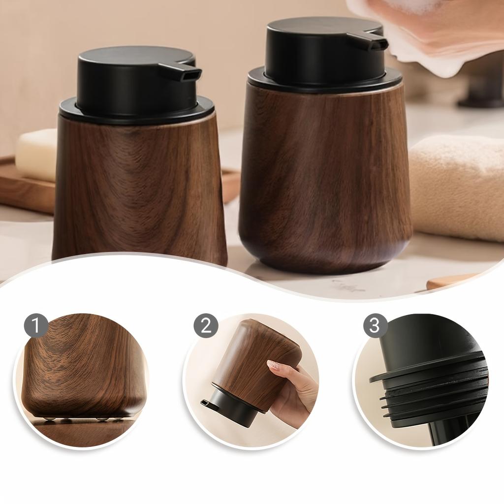 Handseifen-Schaumspender in Walnussholzoptik, Druckschaumflasche, Shampoo-Spender, Küchenaccessoires, Badezimmerdekoration
