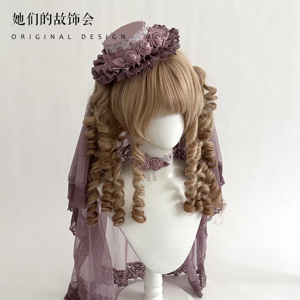 Hairpin Pair Flower Maru Veil Bow Lace Purple Headband Flat Cap Handmade Small Lolita Hair Accessories