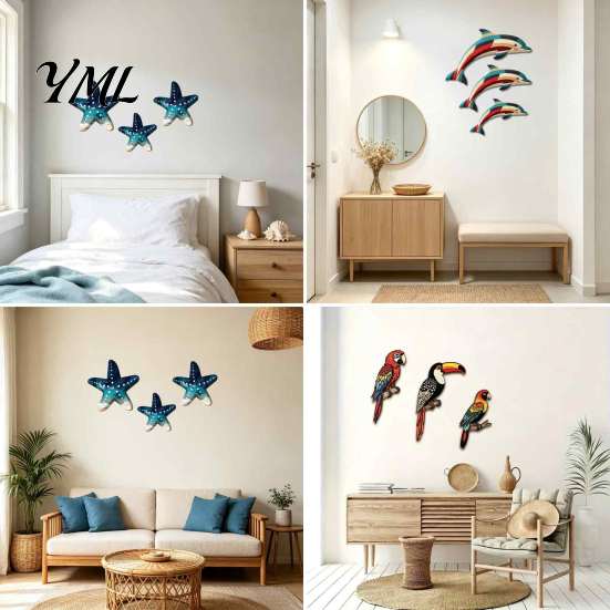 Modern Home Wall Ornament 3Pcs Tropical Bird Wooden Decor, Toucan Parrot 2D Flat Wood Colorful Forest Decor Art, Animal for Living Room Bedroom