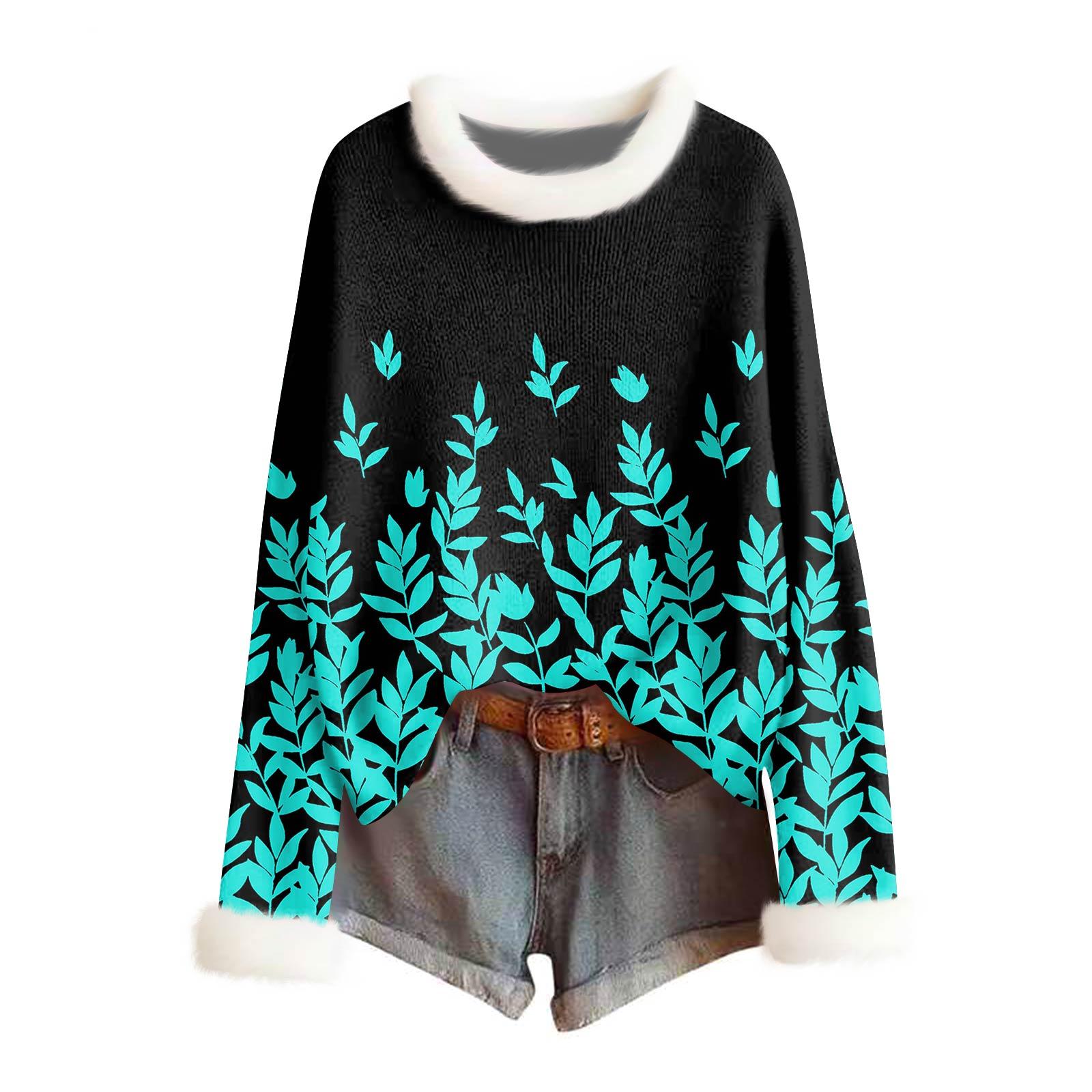 

Женский модный свитер с принтом и шерстяным воротником, повседневный вязаный пуловер с длинными рукавами XXL