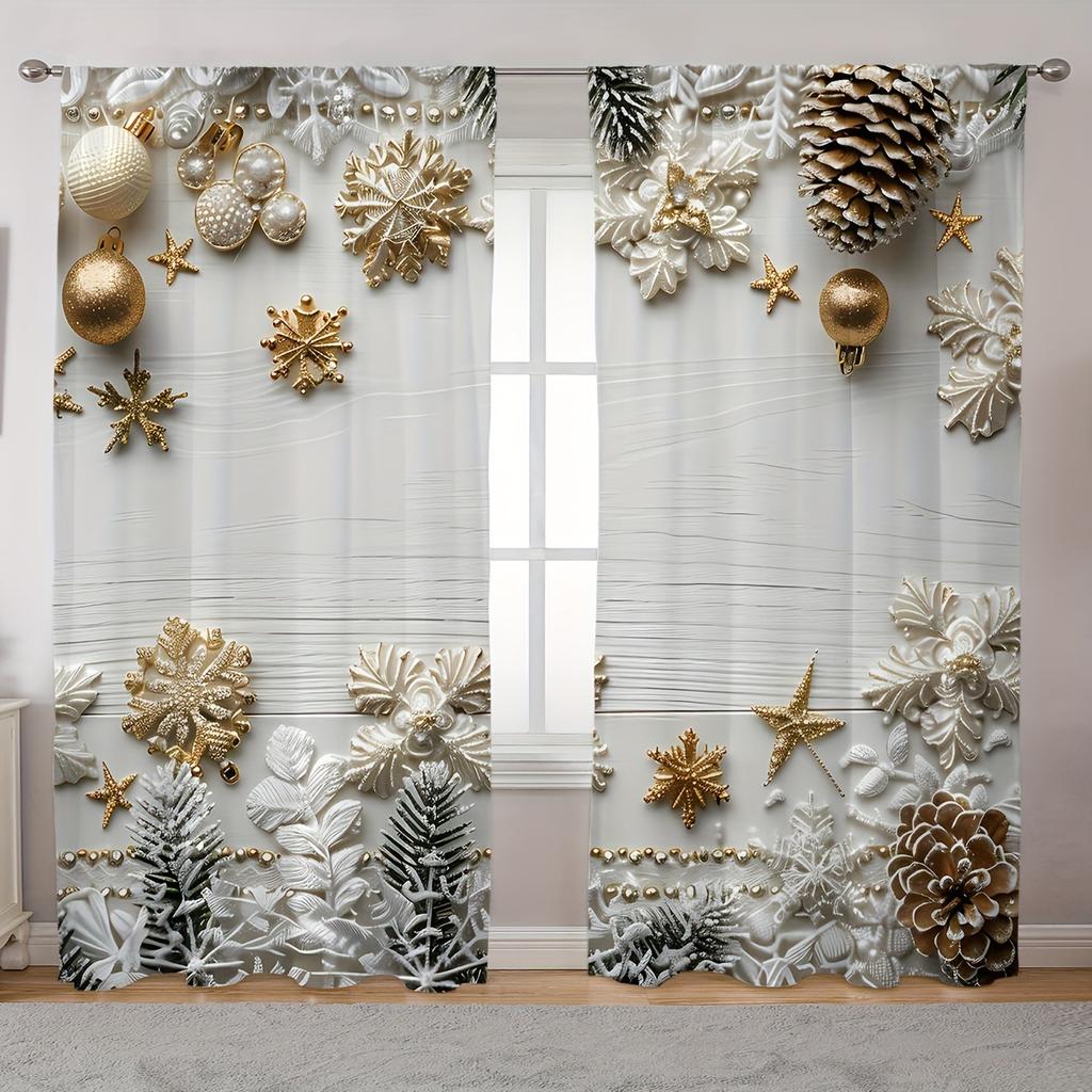 2pcs Set Christmas Tree & Snowman Printed Curtains Rod Pocket Design for Living Room Bedroom Kitchen  Festive Home Xmas Decor