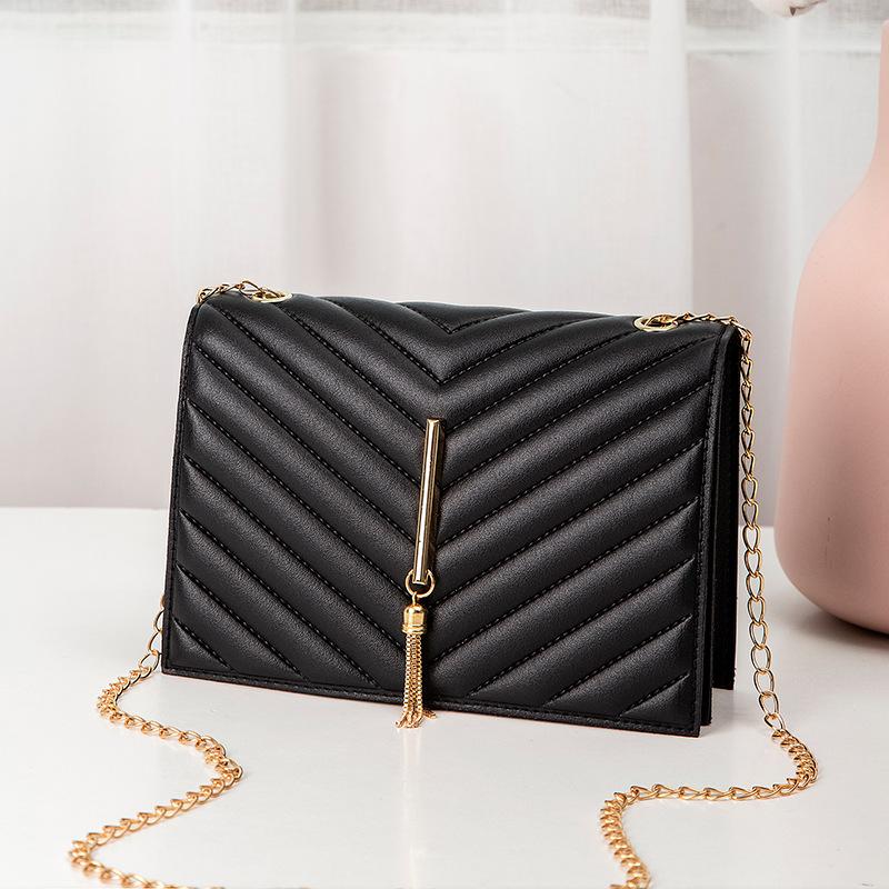 New striped shoulder crossbody chain women's bag simple casual fringed small square bag