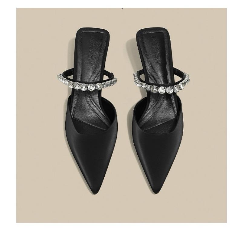 Fashion New Fashion Summer French Black Pointed Patent Leather Mid-heel Overhead Sandals for Women Retro Skinny Heel Back Empty Shoes