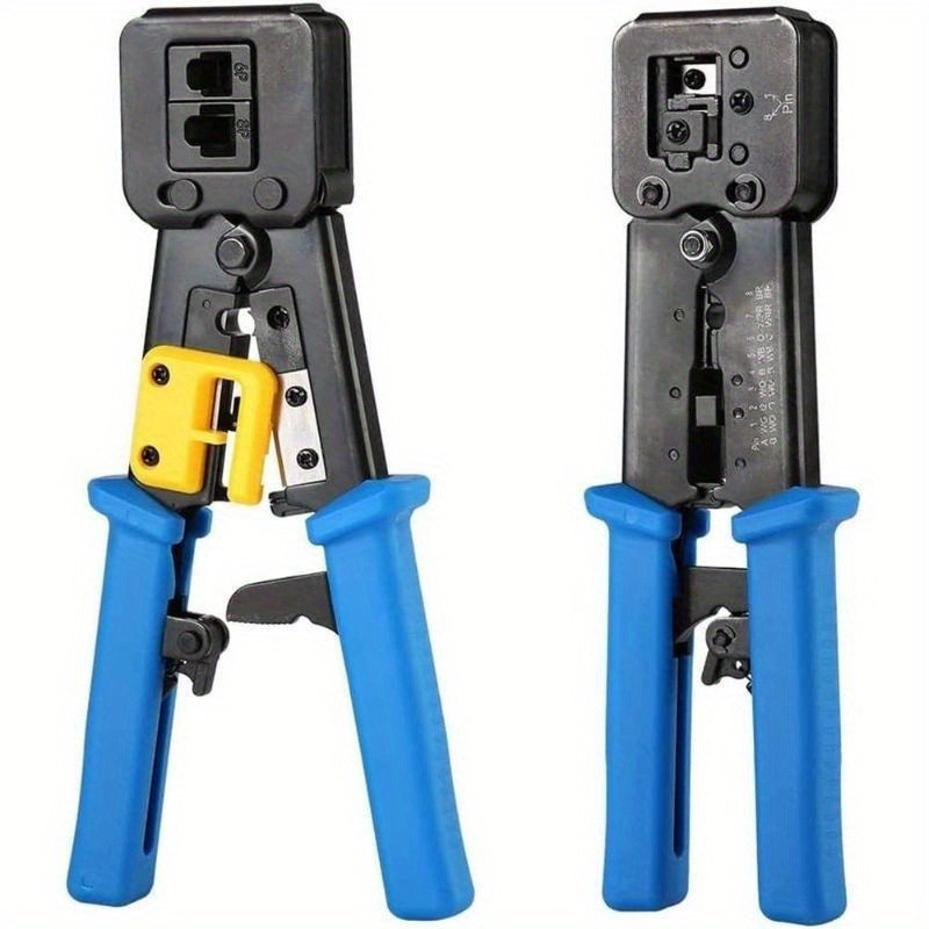 1 Set Crimping Tool Ethernet Crimper Cat6 Cat5 Cat5e RJ45 Pass Through Connectors R11/RJ12 Regular Ends With 50Pcs Connectors