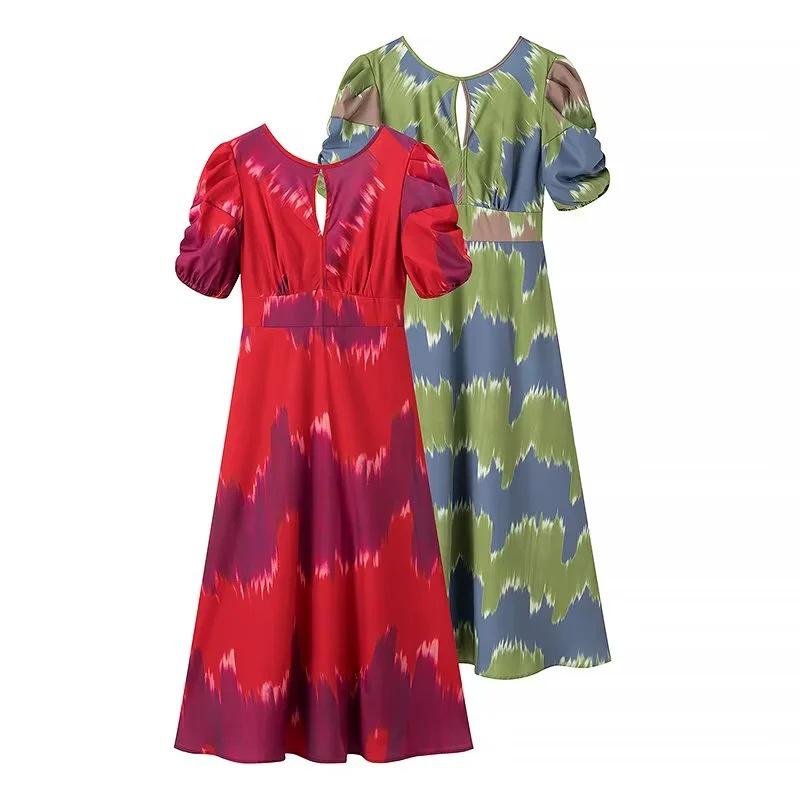 2024 Sommer Europäisches & Amerikanisches Damen Rundhals Bedrucktes Schnürkleid