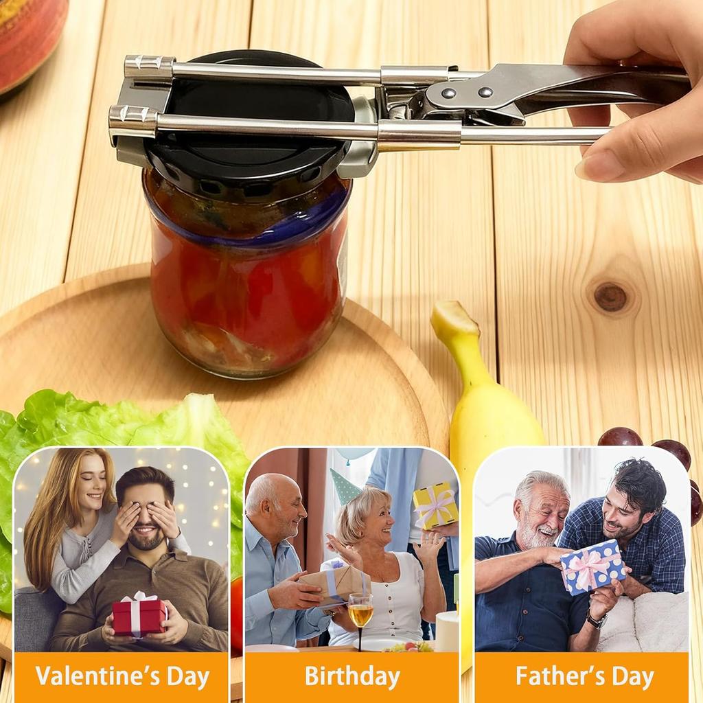 Adjustable Stainless Steel Jar Opener, Jar Openers for Seniors, Jar Opener for Weak Hands, The Extended Design Makes It More Labor-Saving, Manual Jar