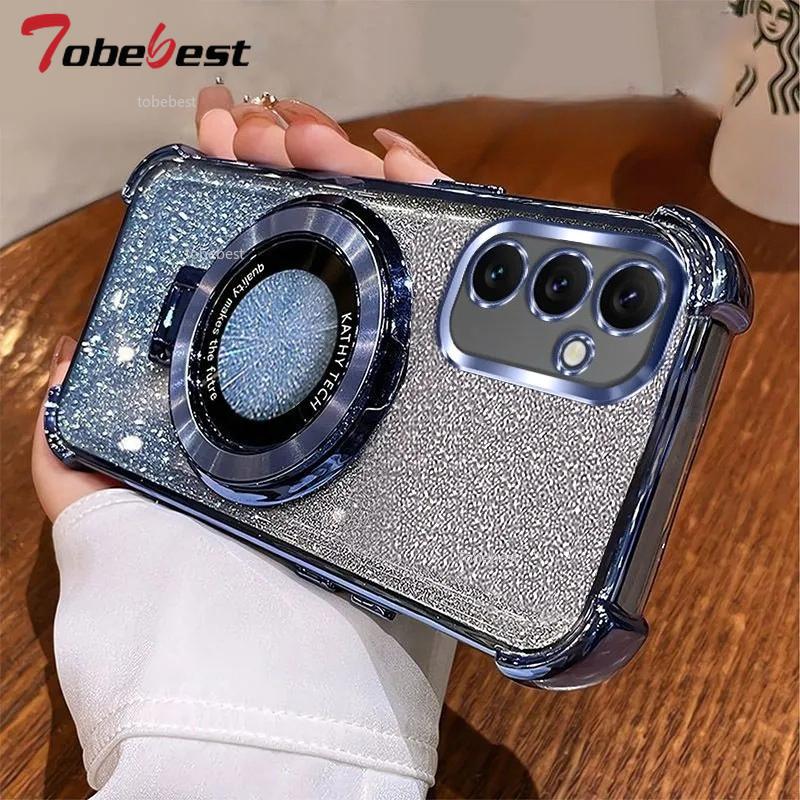 Wstrząsoodporne Brokatowe Platerowane Magnetyczne Etui z Uchwytem Dla Samsung Galaxy A05 A05S A04 A04E A03S A02S A03 A02 A51 A71 A21S A31 Cover