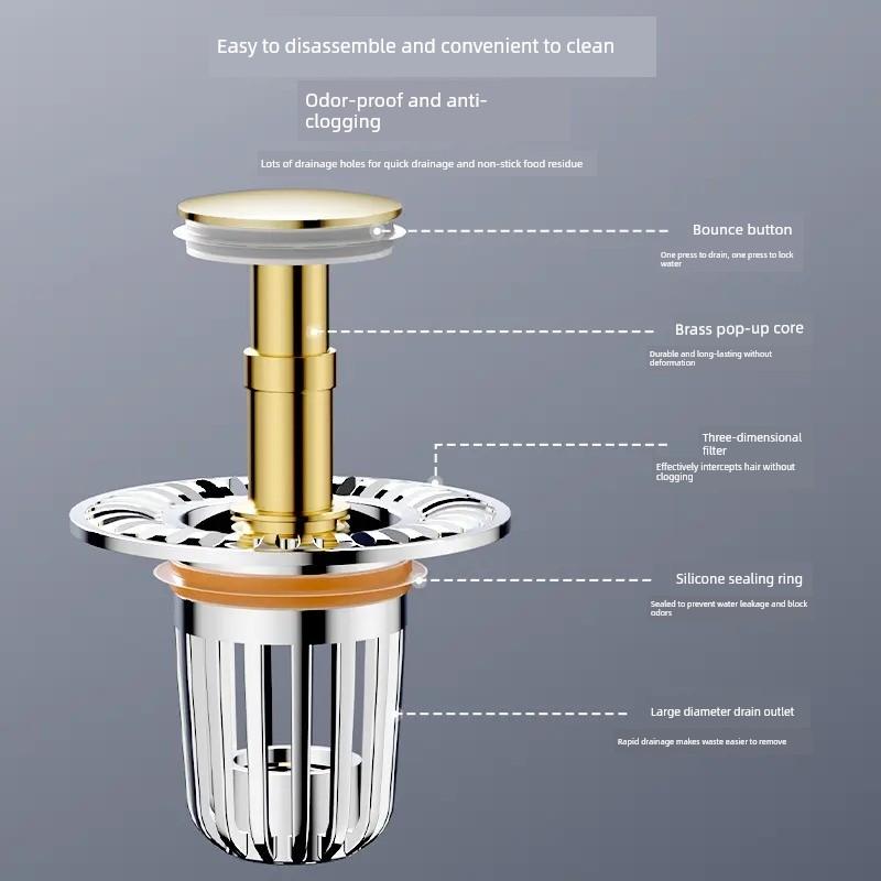 Bathroom Sink Pop-Up Core Anti-Clogging Anti-Odor Filter Drain Stopper Universal Drain Filter To Prevent Hair Clogging