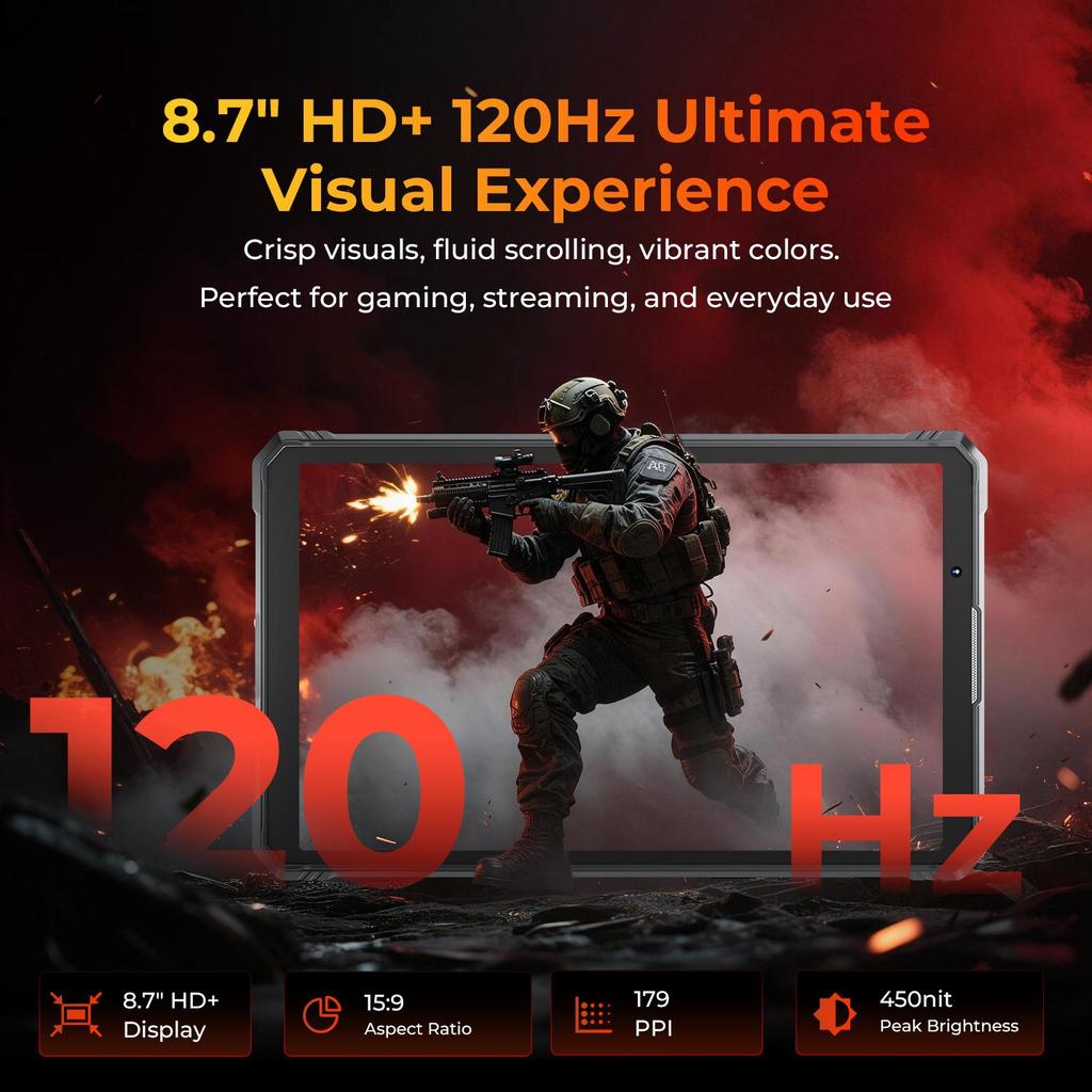 HOTWAV Tabletă de exterior R11 Pro, 8,7 inchi, tabletă portabilă, Android 16, 10150mAh, 24GB+256GB, Cu stylus, OTG/GPS/NFC/Face ID, Negru