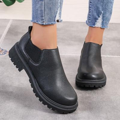 2024 Hot Sale Sapatos Femininos One Kick Botas Femininas Outono Biqueira Redonda Sólida Cano Curto Salto Baixo Plus Size Botas Nude Zapatos