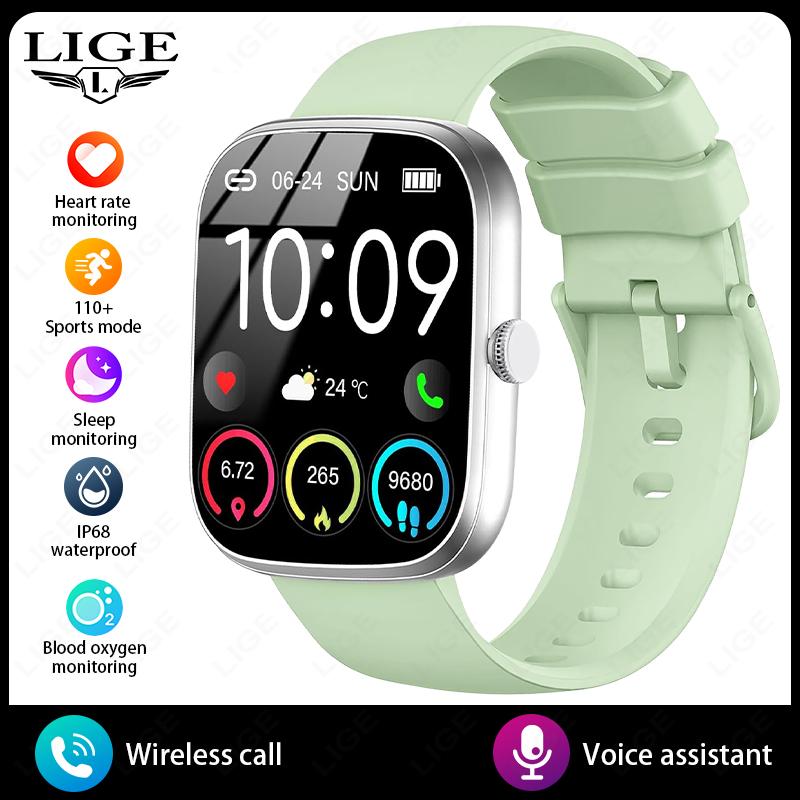 

AI Voice Assistant Smart Watch For Men Women 1.96 HD Touch Screen Fitness Tracker Wireless Call IP68 Waterproof Smartwatch зелений