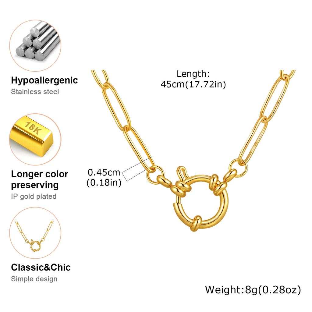 Small Square Chain Bubble Buckle Necklace Gold Color Stainless Steel Paper Clip Chain Necklaces for Women Fashion Jewelry Gift