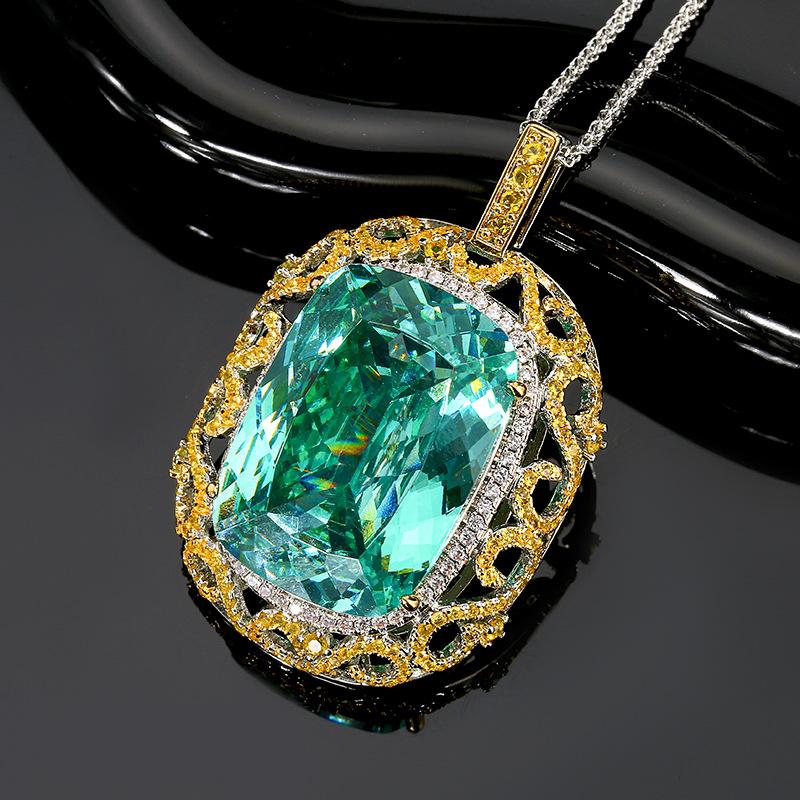 

Jewelry Copper Bottom Gold-Plated Simulation Colored Treasure Para Green Hollow Pendant Necklace Stone 20 * 28