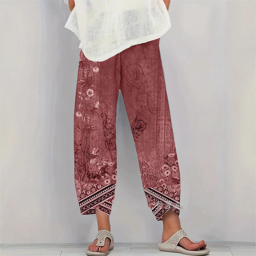 Damskie Letnie Codzienne Wakacyjne Luźne Spodnie z Nadrukiem Wygodne Miękkie Spodnie