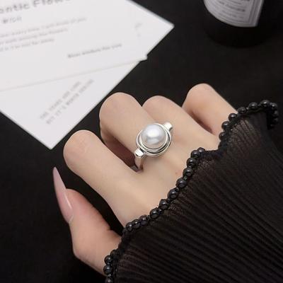 White Adjustable Pearl Rings for Women,Elegant Real  Sterling Silver Wedding Pearl Ring Mom Wife Birthday Gift
