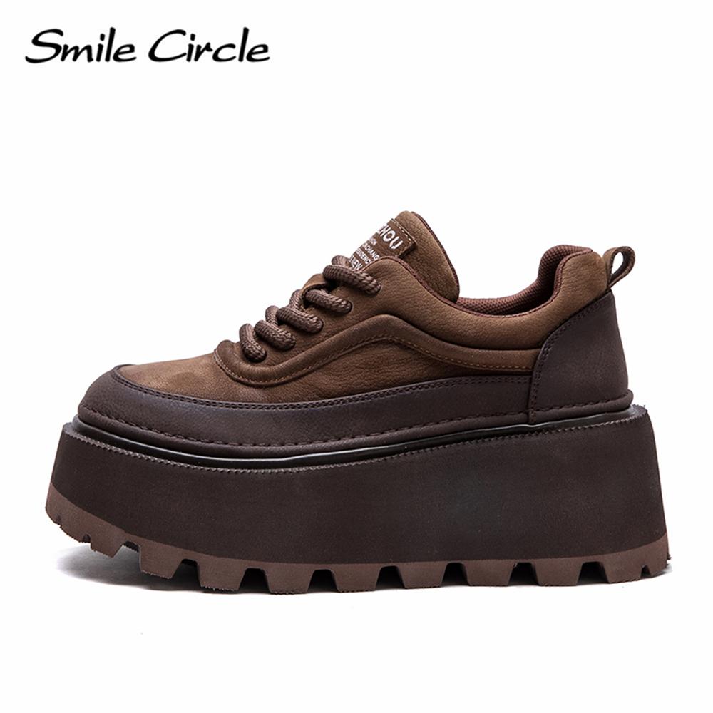 Echtes Leder Damen Freizeitschuhe Runder Kopf Höhe zunehmende dicke Sohle Schuhe Mode bequeme flache Schuhe