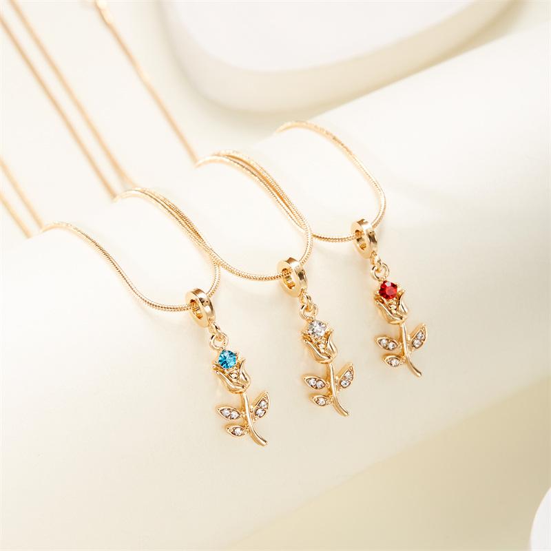 European and American high-end rose tulip necklace temperament women's flower necklace collarbone chain