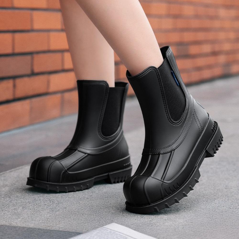 Rubber Boots for Women Fashion Elastic Rain Shoes New Low Rain Boots Chelsea Waterproof Non Slip Thick Soled Rain Boots Woman