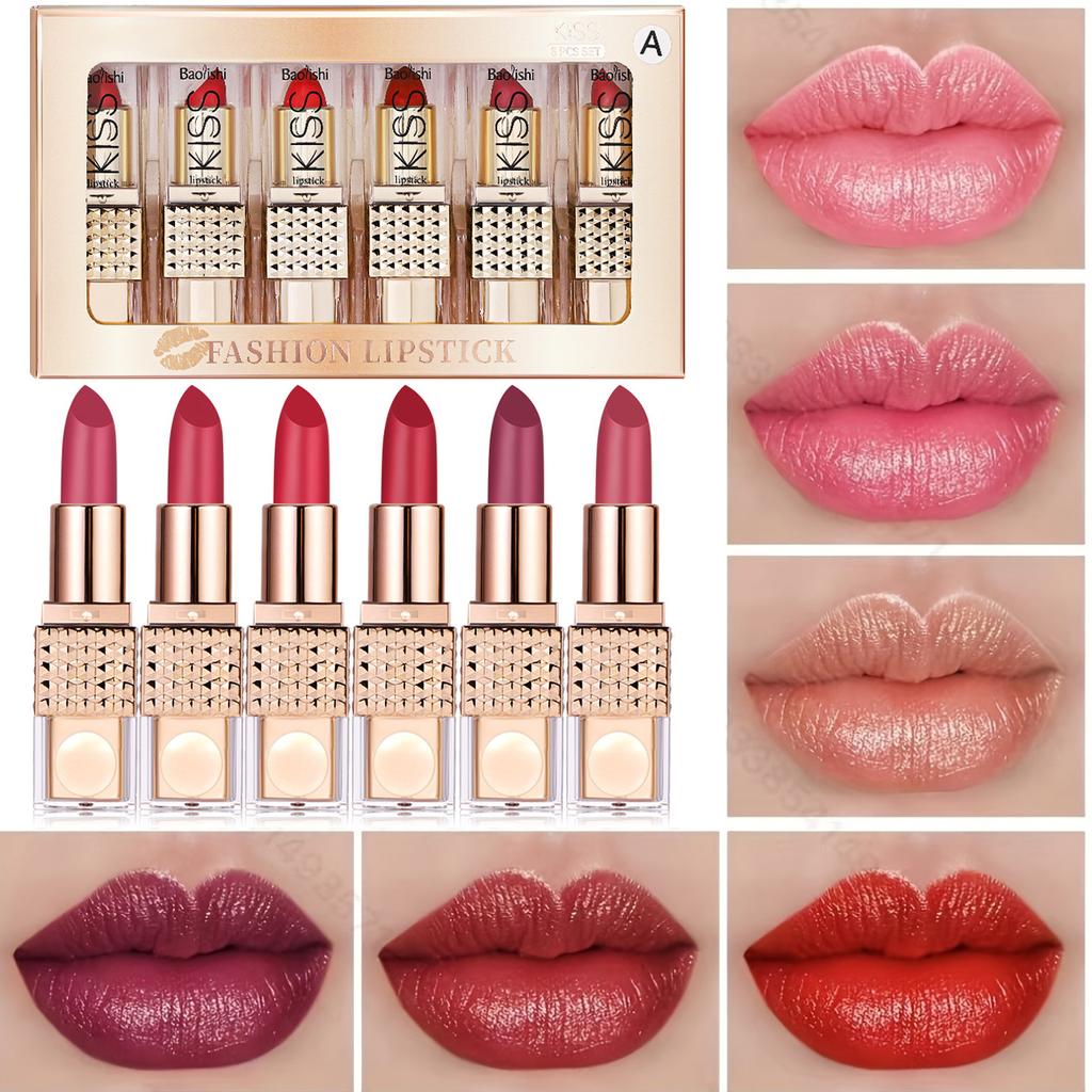 Rouge à lèvres pailleté 6 couleurs, waterproof, longue tenue, diamant, nacré, métallisé, noir, brillant à lèvres, maquillage pour femmes