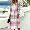 Women's Plaid Print Casual Long Sleeve V-Neck Dress with Pockets for Everyday Wear