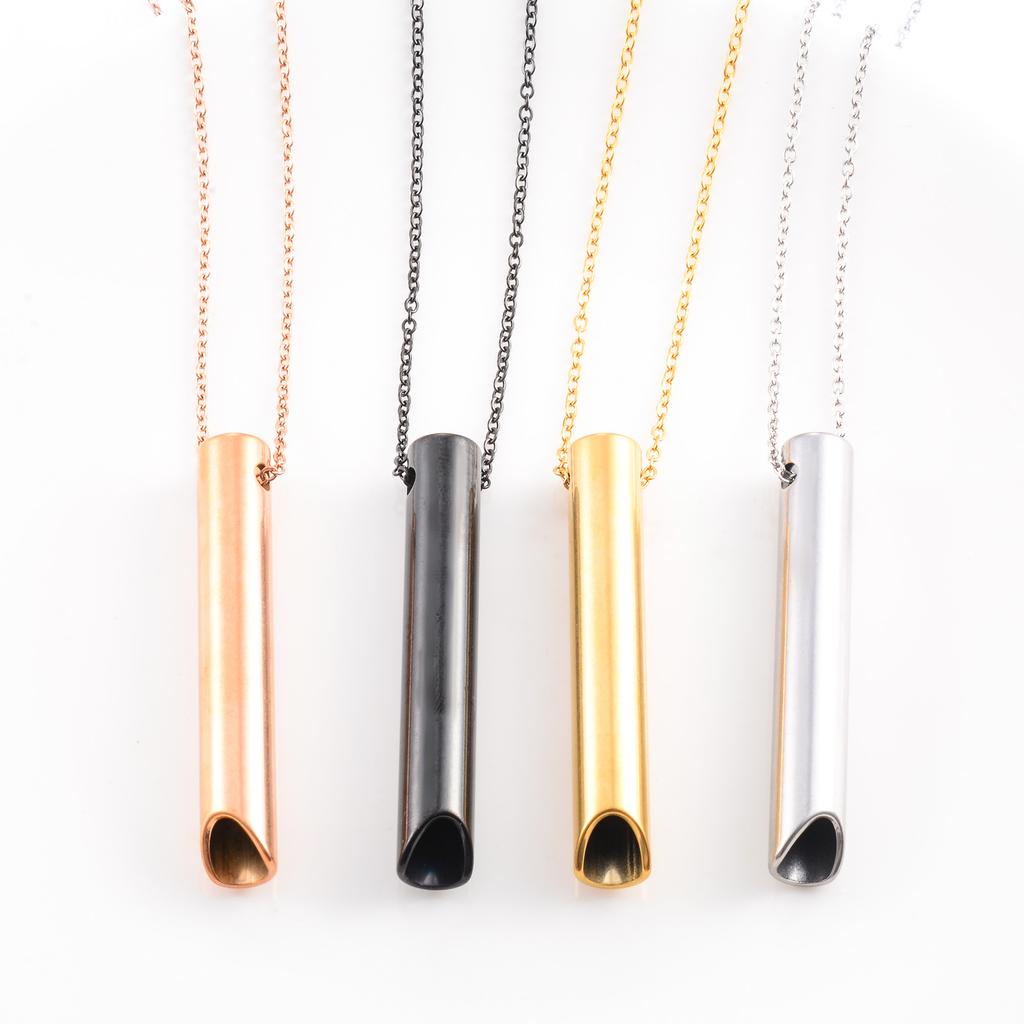 Meditation Stressabbau Edelstahl Angst Atmungskette Achtsamkeit Pfeifenanhänger mit Kette Yoga Ritualschmuck