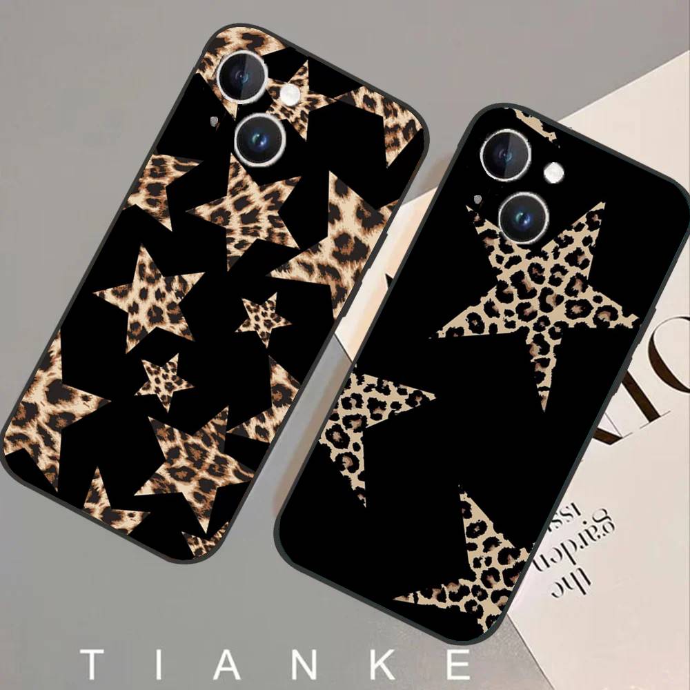 Star Leopard Print Phone Case For IPhone 17 Air 16 15 14 13 Pro Max 11 12 Black Silicone Cover