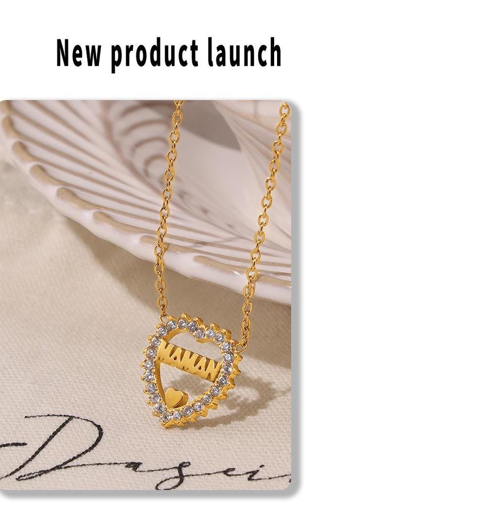 Trendy Double-Layer Waterdrop Pendant Necklace with Letter & Heart Diamond Inlay for Women