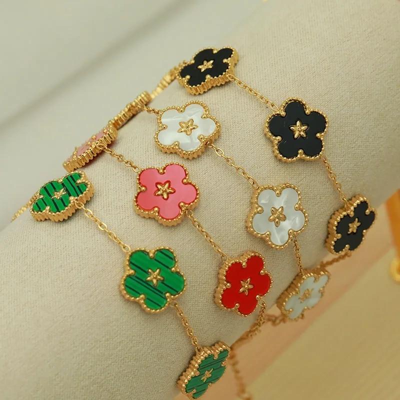 Classic Stainless Steel Multicolor Flower Charm Bracelets for Women Fashion Brand Jewelry Metal Bracelets