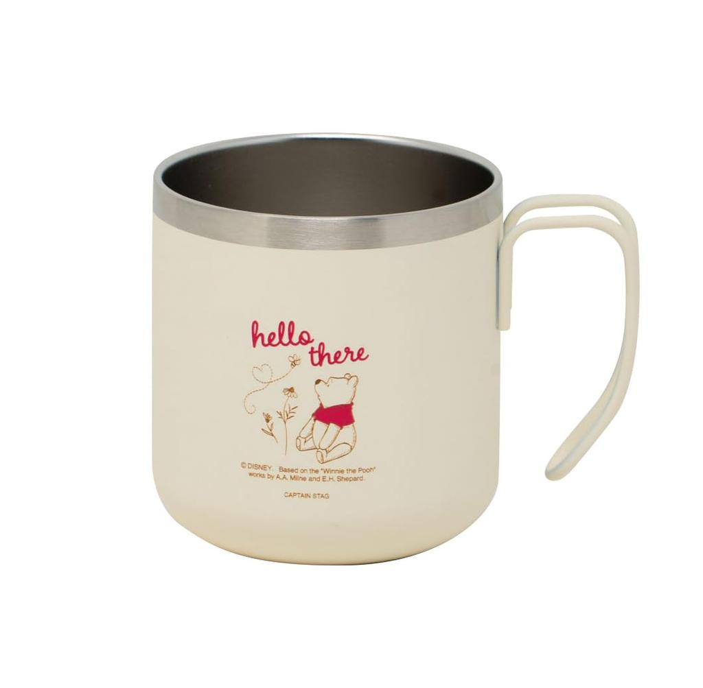 Captain Stag Disney Outdoor Double Stainless Vacuum Keeps Hot or Winnie the Cup/Mug/Tumbler, Steel, Insulated, Cold, 300ml, Pooh/Hello Design, MA-2335