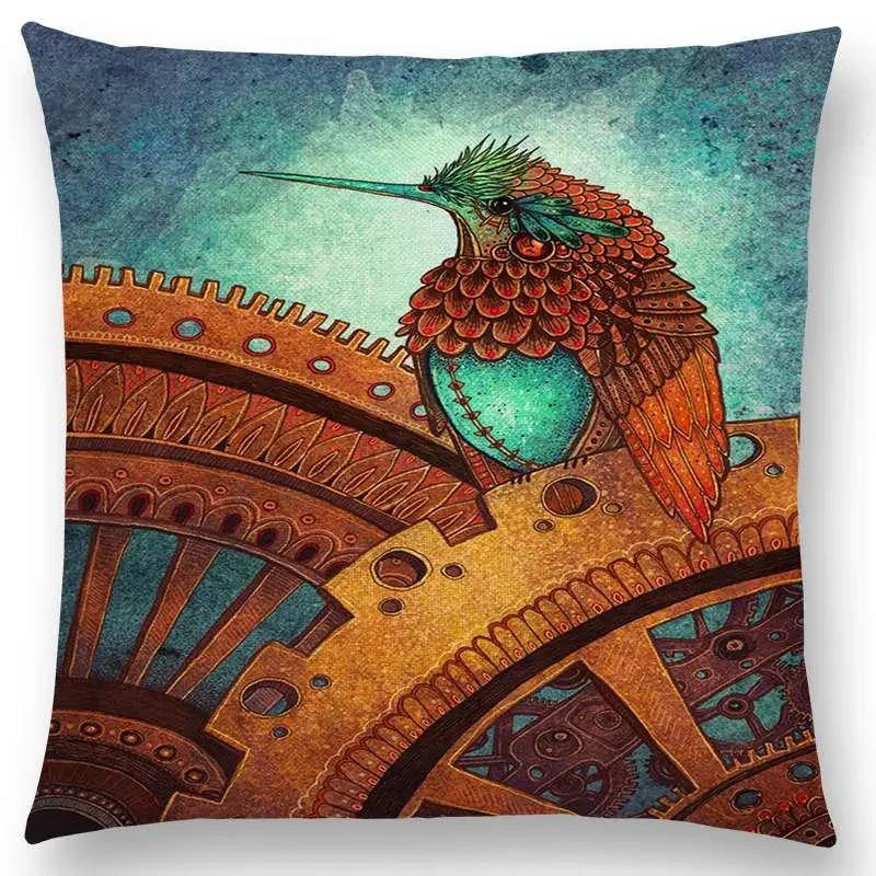 Dark Augury Bird Sofa Pillow Case Three Eyes Raven Steampunk Hummingbird Night Princess Lion Owl Cushion Cover