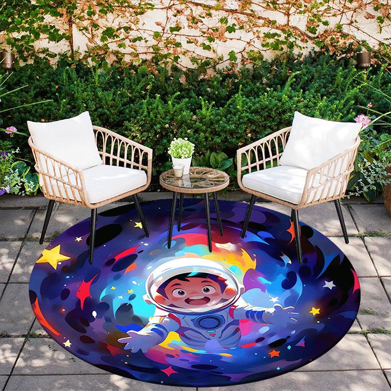 1pc Soft, Absorbent & Non Slip Astronauts traveling the stars Round Rug Soft Circle Rug for Living Room & Bedroom Decor, Chair Mats, and Unf