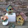 Hanging Bird House Decor Wooden Red Roof Hanging Birdhouse Decorative Outdoor Garden