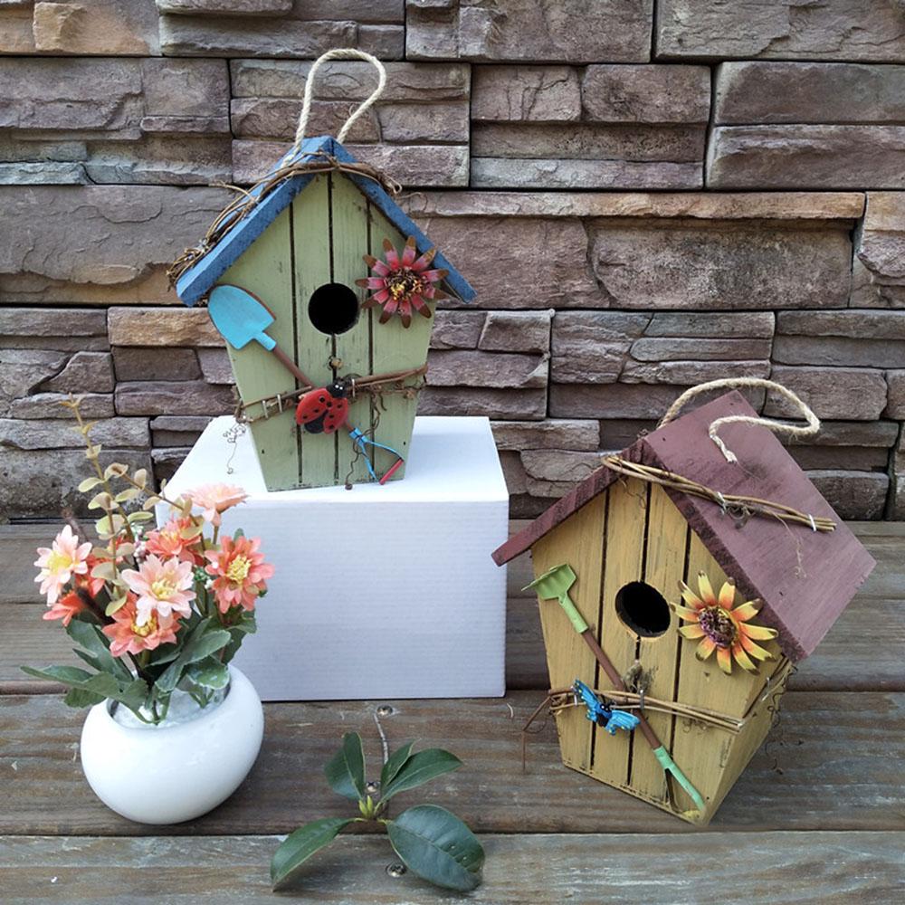 Decorazione Casetta per Uccelli da Appendere Legno Tetto Rosso Casetta per Uccelli da Appendere Decorativa Giardino Esterno