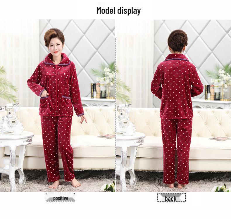 Women's Plus Size Flannel Pajama Set for Autumn & Winter - Warm, Loose-Fit Homewear for Middle-Aged & Elderly Ladies