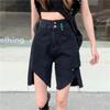 Fashionable Black Cropped Jeans Women's Summer Pants High Waisted Straight Leg Loose Wide Leg Shorts