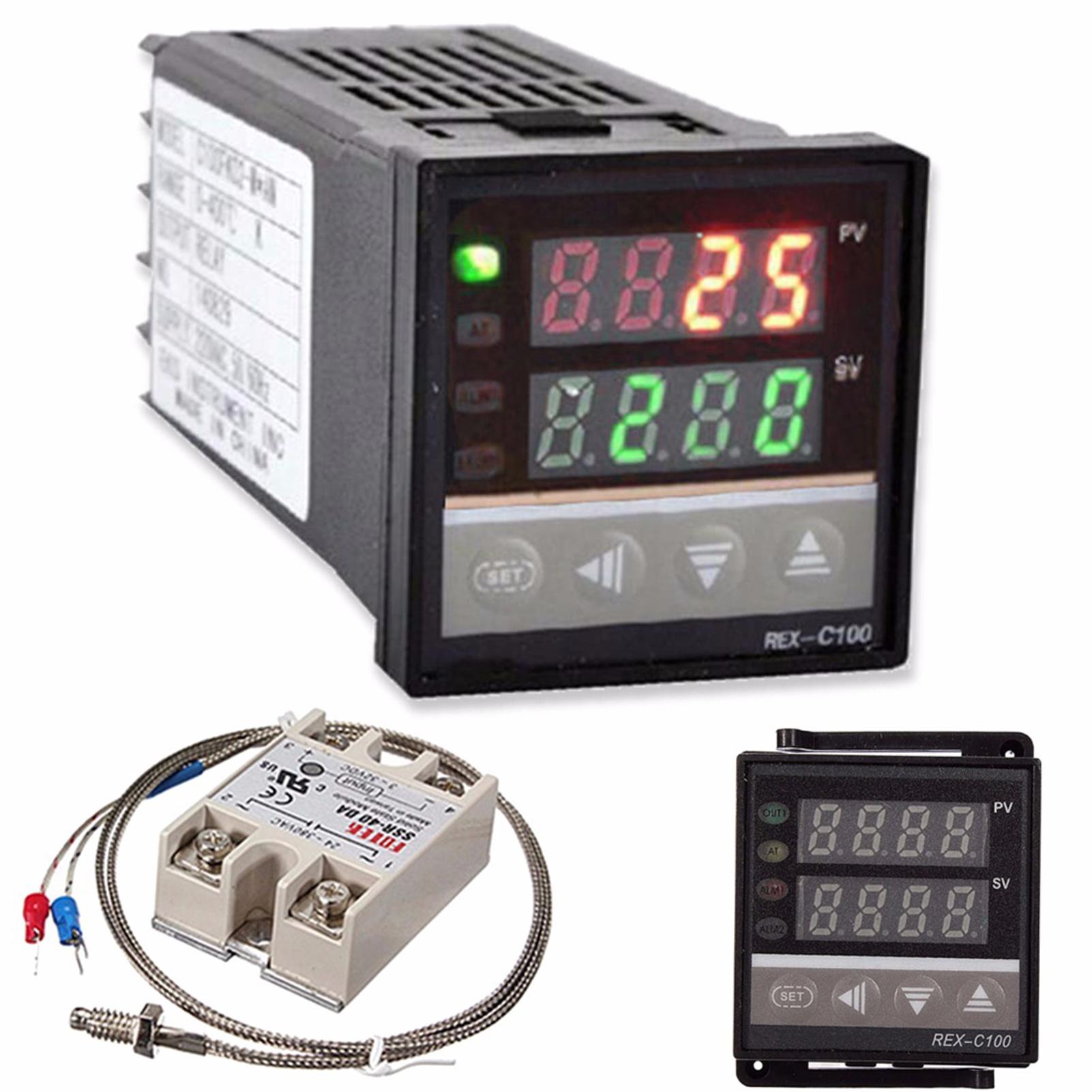 Digital LCD PID REX-C100 Temperature Controller Set + K Thermocouple + Max.40A SSR Temperature Controller 100-240V чёрный