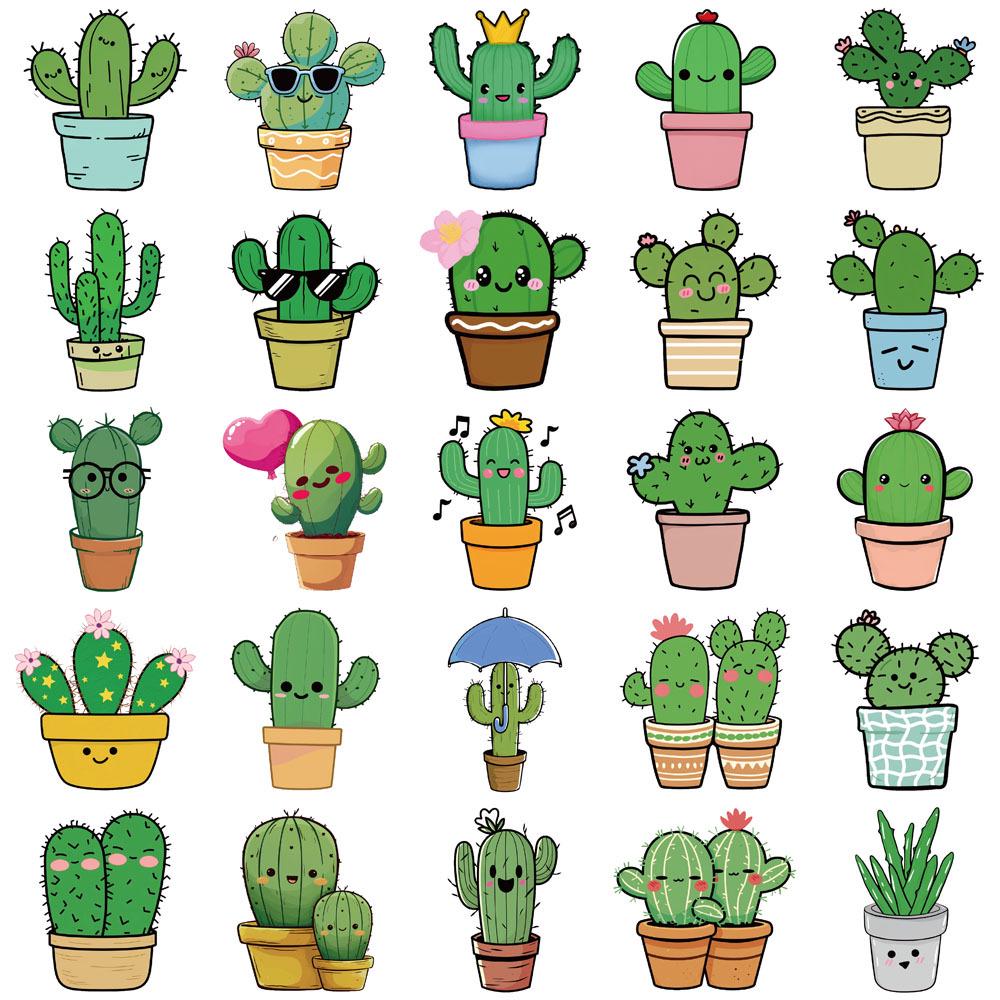 50 Creative Cactus Cartoon Stickers for DIY Phone Cases & Notebooks